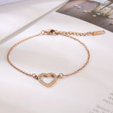  Stainless Steel Heart Bracelet Inlaid Zircon Rose Gold Plated