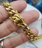 Stainless Steel Cuban Link Chain  14K Gold Plated.  10MM thickness  30 inches  Double Clasp Lock 