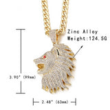 Large Lion Head Iced Out Pendant Necklace With Chain For Men