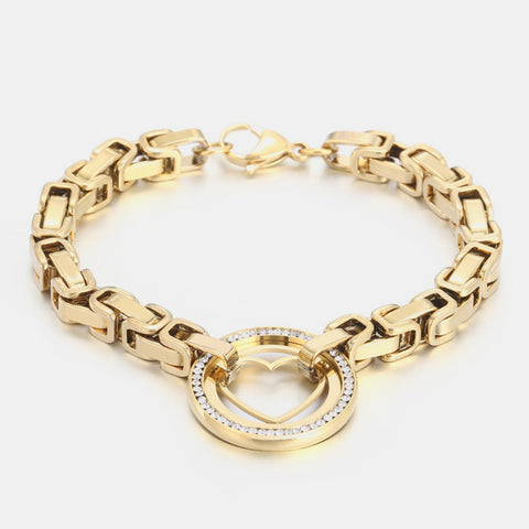Stainless Steel Gold Plated Inlaid Zircon Cutout Heart Bracelet