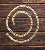 Gold Plated Two Tone Cuban Curb Link Necklace Chain. Adorn yourself in sophisticated style with this luxurious Two Tone Cuban Curb Link Necklace Chain. Crafted with a curved and elongated link design for an elegant look, this dazzling necklace will keep you looking your best. Enjoy the glimmer of the two tone finish .