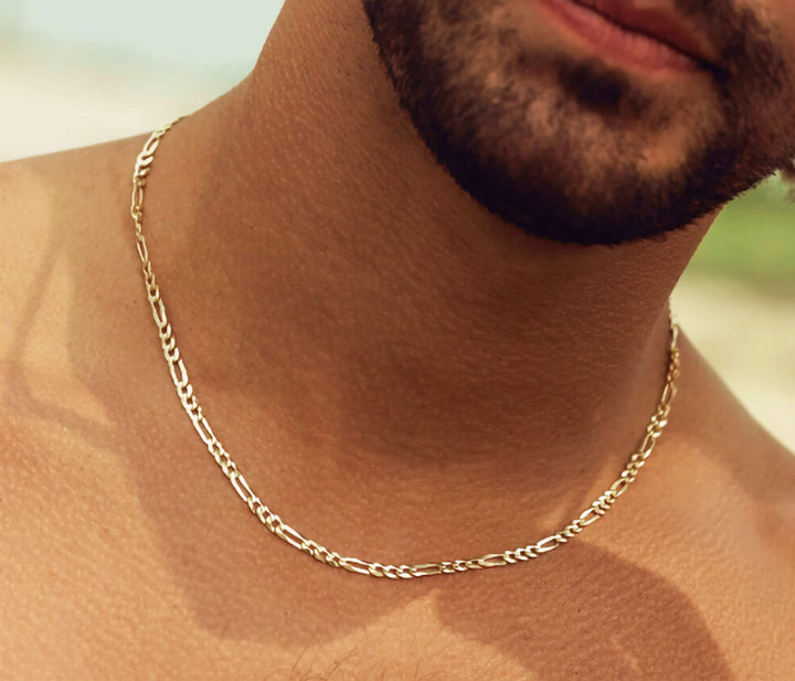 14K Gold Plated Figaro Link Chain 20 Inch Necklace 3MM Jewelry For Men and Women. Cadena de Oro Laminado Collar Para Hombre Mujer