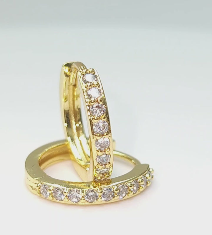 14k Gold Plated Huggie Hoop Earrings with Cubic Zirconia for Women and Men 360 view