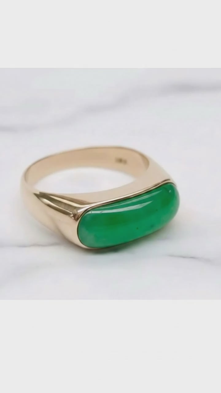 14k Solid Gold Cabochon Jade Saddle Ring Size 6.5