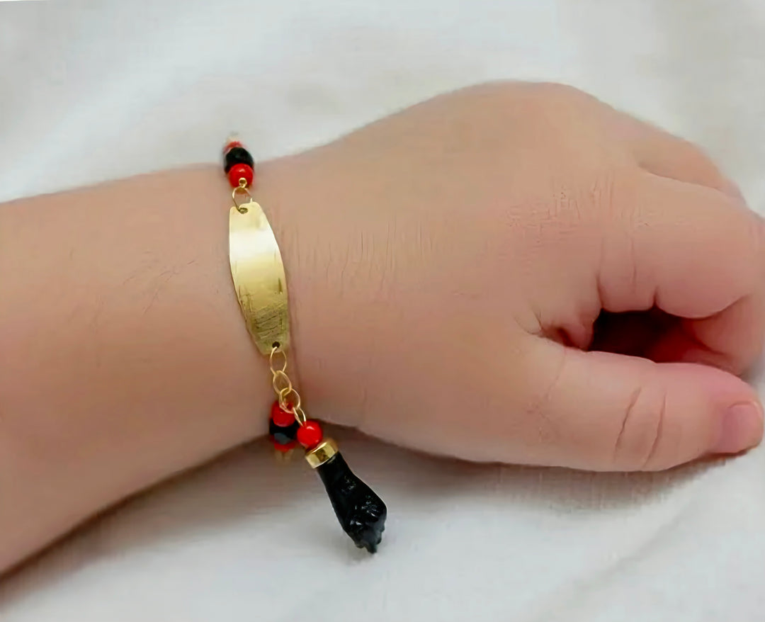 Pulsera Mano de Azabache 10K Oro Puro Para Bebe