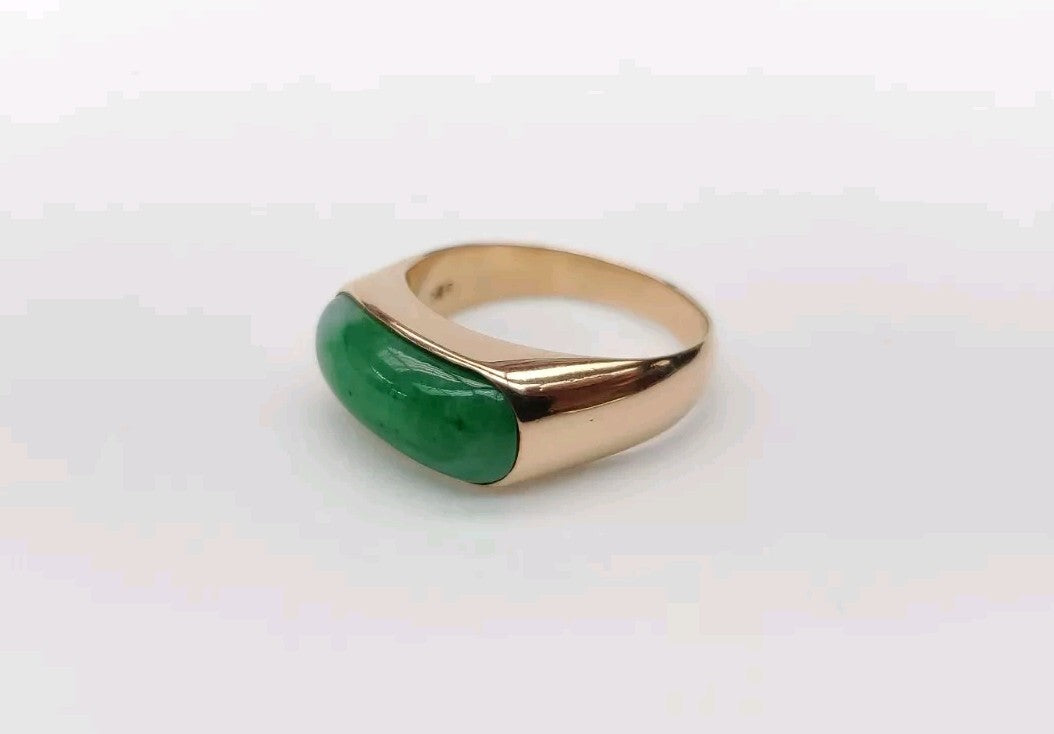 14k Solid Gold Cabochon Jade Saddle Ring Size 6.5