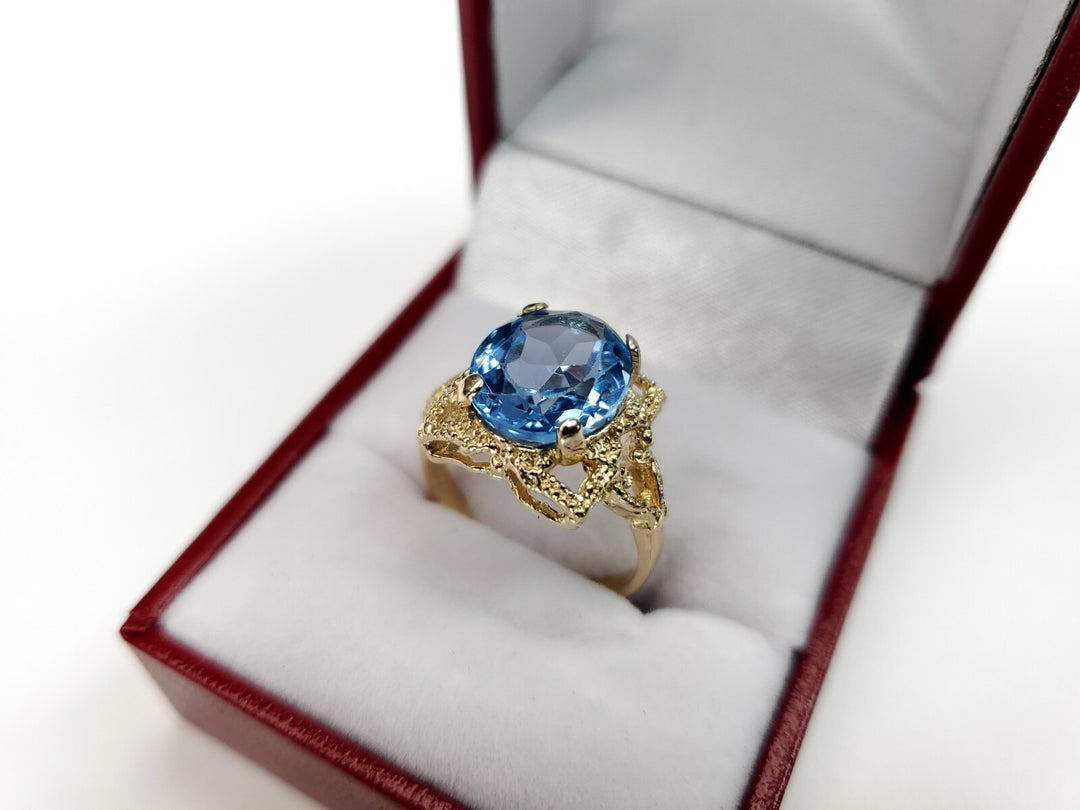 Vintage 14k Gold 5.00CT Oval Blue Topaz Estate Ring Size 8