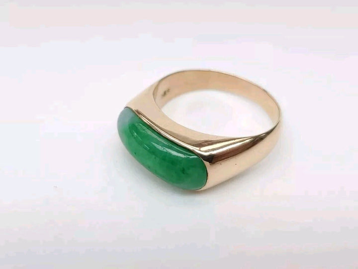 14k Solid Gold Cabochon Jade Saddle Ring 