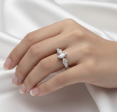NATURAL MARQUISE DIAMOND ENGAGEMENT RING 14K WHITE GOLD