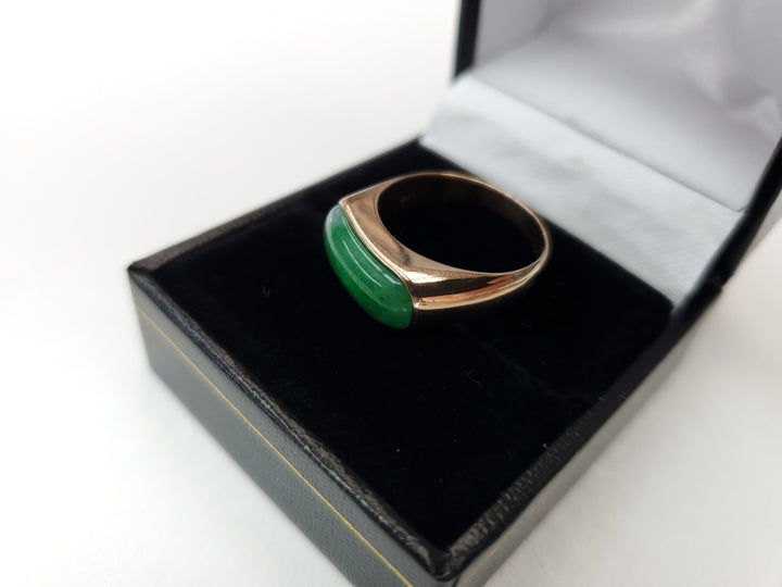 14k Solid Gold Cabochon Jade Saddle Ring Size 6.5