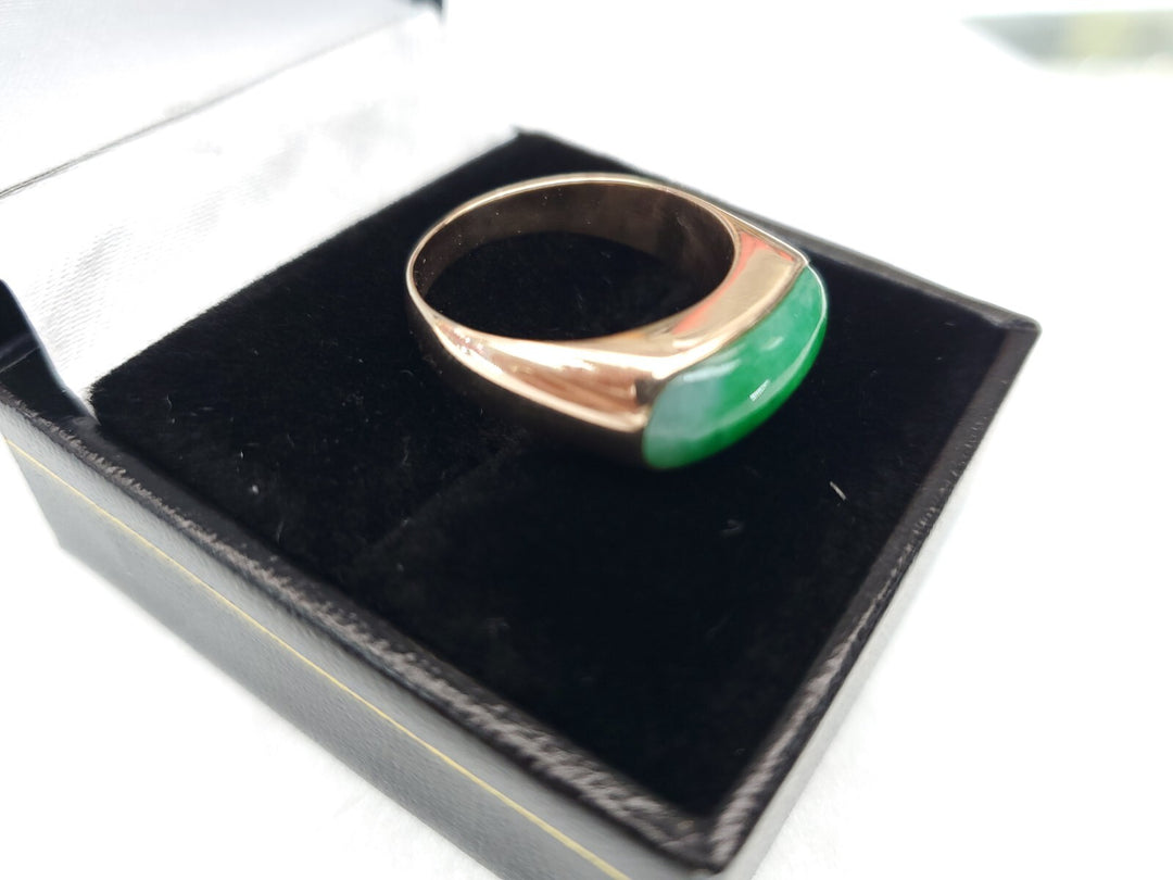14k Solid Gold Cabochon Jade Saddle Ring Size 6.5