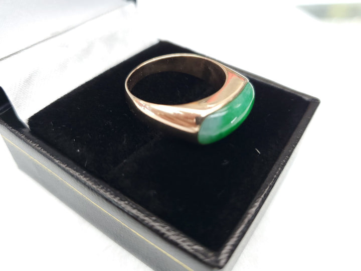 14k Solid Gold Cabochon Jade Saddle Ring Size 6.5