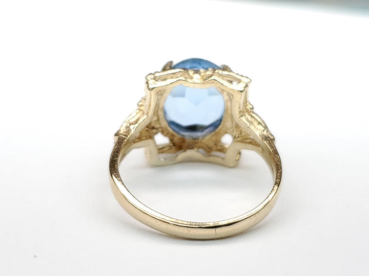 Vintage 14k Gold 5.00CT Oval Blue Topaz Estate Ring Size 8