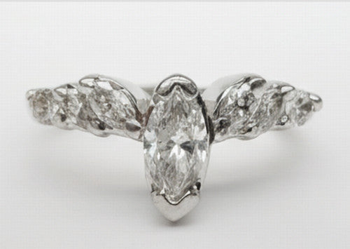NATURAL MARQUISE DIAMOND ENGAGEMENT RING 14K WHITE GOLD