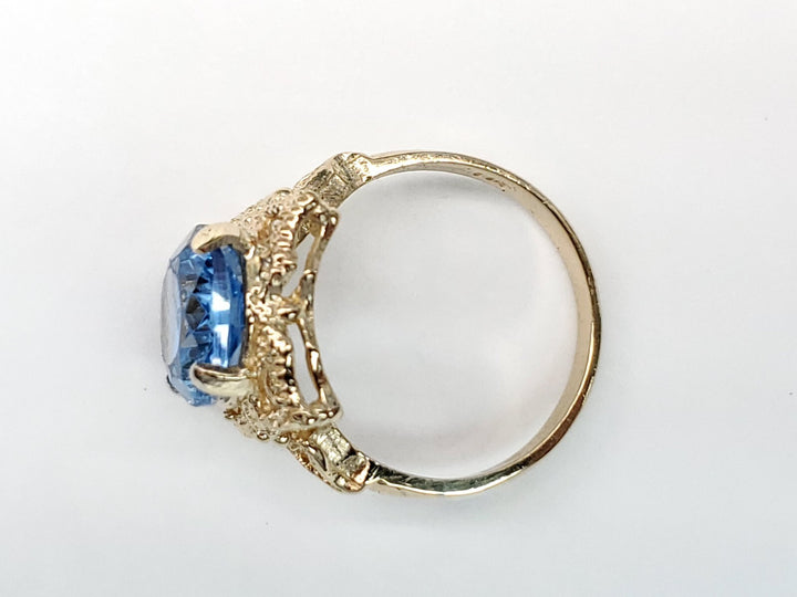 Vintage 14k Gold 5.00CT Oval Blue Topaz Estate Ring Size 8