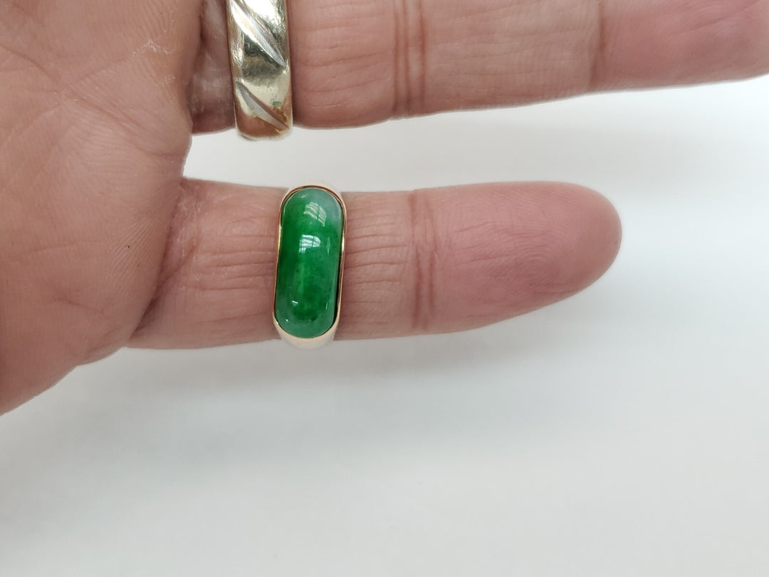 14k Solid Gold Cabochon Jade Saddle Ring Size 6.5