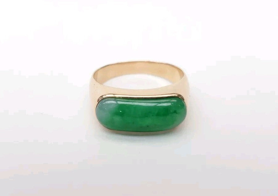 14k Solid Gold Cabochon Jade Saddle Ring Size 6.5