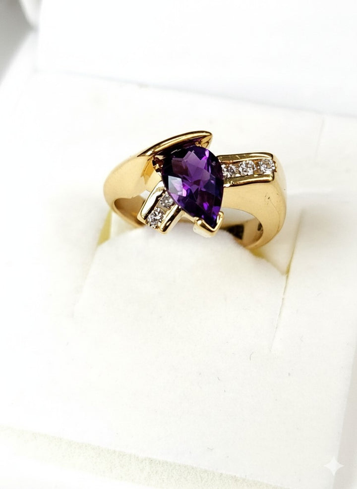 14k Gold Amethyst And Diamond Ring Size 5.5