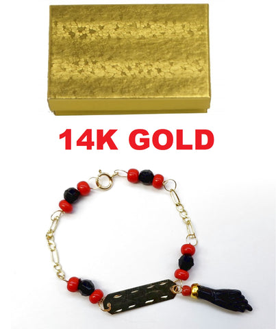 Pulsera Mano De Azabache Para Bebe De Oro Para Mal De Ojo ORO PURO 14K