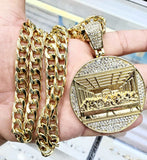 Large Jesus Last Supper Iced Out Gold Pendant Necklace with Cuban link Chain