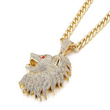 Large Lion Head Pendant Iced Out Necklace With Chain For Men.  Make a memorable statement with this Large Lion Head Iced Out Pendant Necklace With Chain. With its bold shape and detailed design, this necklace exudes confidence and power - perfect for any modern man with a bold sense of style!