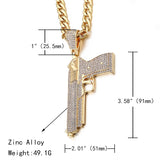 Iced Out Pistol Gun Pendant Necklace With Cuban Link Chain For Men