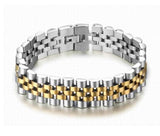 Men's Rolex  Style Stainless Steel Presidential Jubilee Style Bracelet two tone. Take your style to the next level with this stainless steel Presidential Jubilee-style bracelet. Crafted with precision for a classic look, this bracelet is perfect for completing any look. Elevate your style with this timeless bracelet.