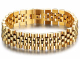 Men's Stainless Steel Gold Rolex Style Presidential Jubilee Bracelet. Take your style to the next level with this stainless steel Presidential Jubilee-style bracelet. Crafted with precision for a classic look, this bracelet is perfect for completing any look. Elevate your style with this timeless bracelet.