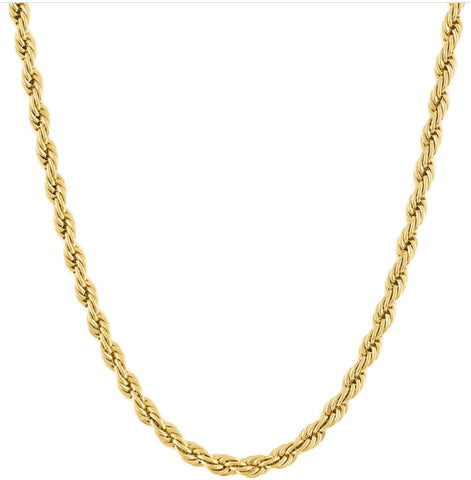 5MM Rope Chain Necklace 14K Gold Plated Stainless Steel